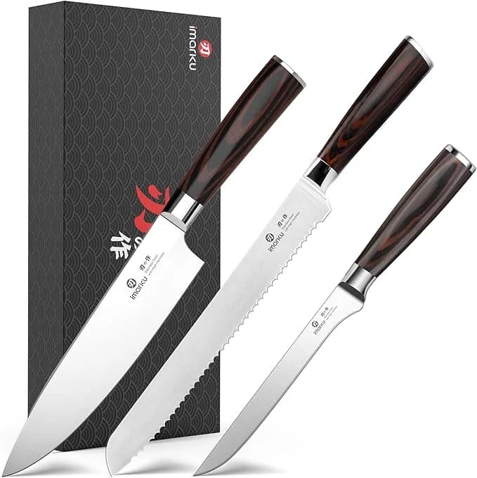 imarku 3 Piece Knife Set, Professional Japanese High Carbon Stainless Steel Chef Knife, Ultra Sharp Kitchen Knives Set with Ergonomic Pakkawood Handle, Ideal Gift for Women